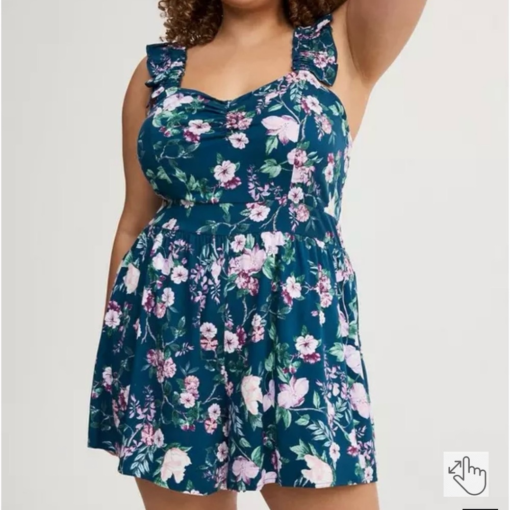 Torrid Floral Print Romper with Ruffle Details